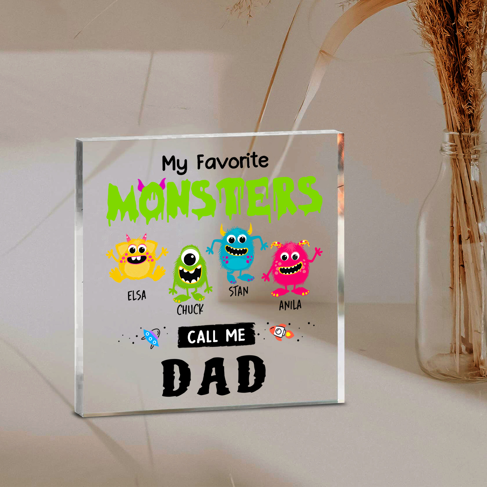 4 Names - Personalised Monster and Shit Style Custom Name Acrylic Ornament Father's Day Gift for Dad