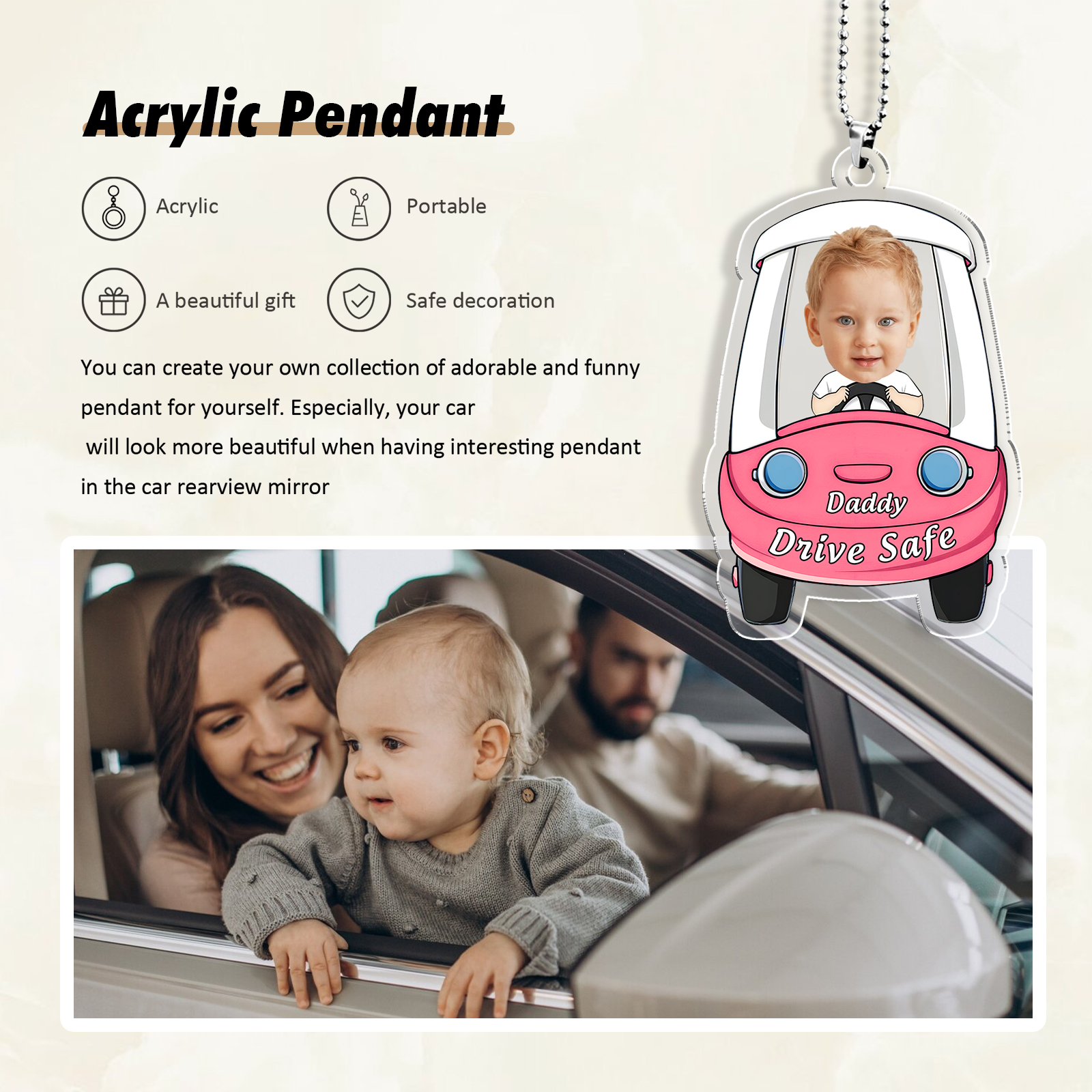 Acrylic Keyring/Decoration Personalised Photo, Name And Text Driving Pattern Pendant For Dad