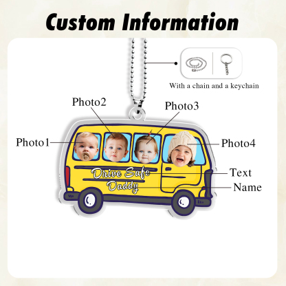 Acrylic Keyring/Decoration Personalised 4 Photos, Name And Text Driving Pattern Pendant For Dad