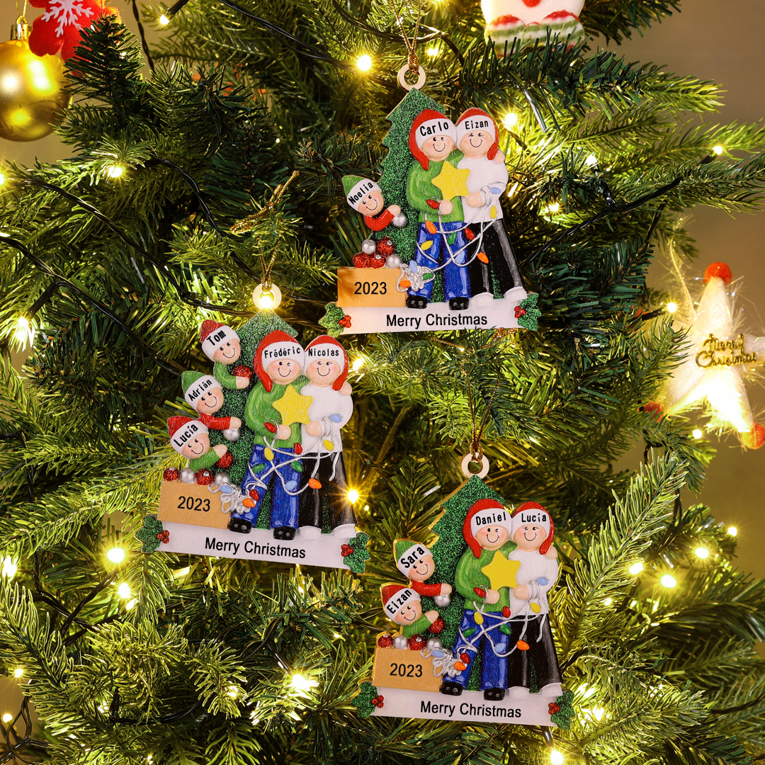 3 Names-Family Christmas Wooden Ornament Custom 3 Names Hanging Ornament Gifts For Family
