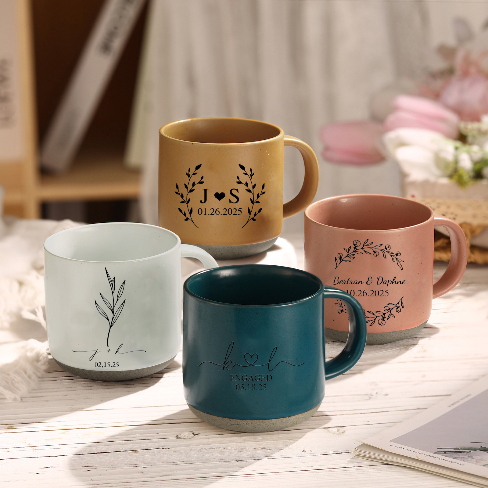 Personalised Mr & Mrs Ceramic Coffee Mugs With Initials & Date - Wedding Anniversary Gifts for Newlywed Couples | Jessemade