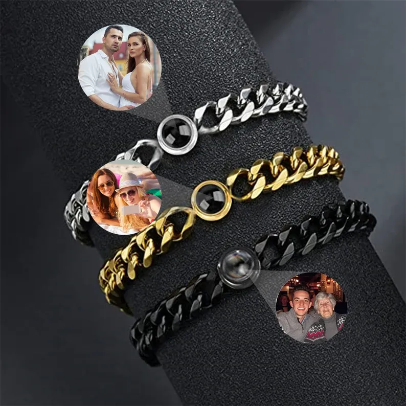 Cuban Chain Men's Bracelet Personalized Projection Bracelet Custom Photo Love Style Gifts for Men