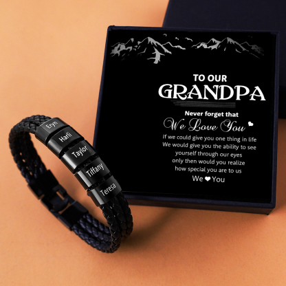 Personalised Braided Leather Bracelet Engraved 5 Names Men's Bracelet Gifts For Him