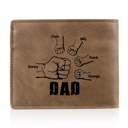 5 Names - Personalised Photo Custom Leather Men's Folding Wallet as a Father's Day Gift for Dad