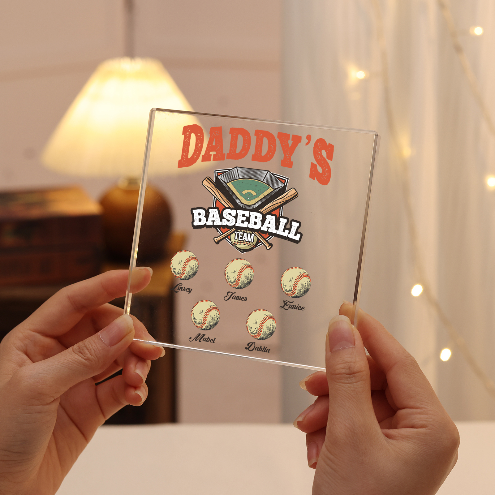 5 Names - Personalised Baseball Acrylic Keepsake Customized Name Acrylic Plaque Decoration Father's Day Gift for Dad