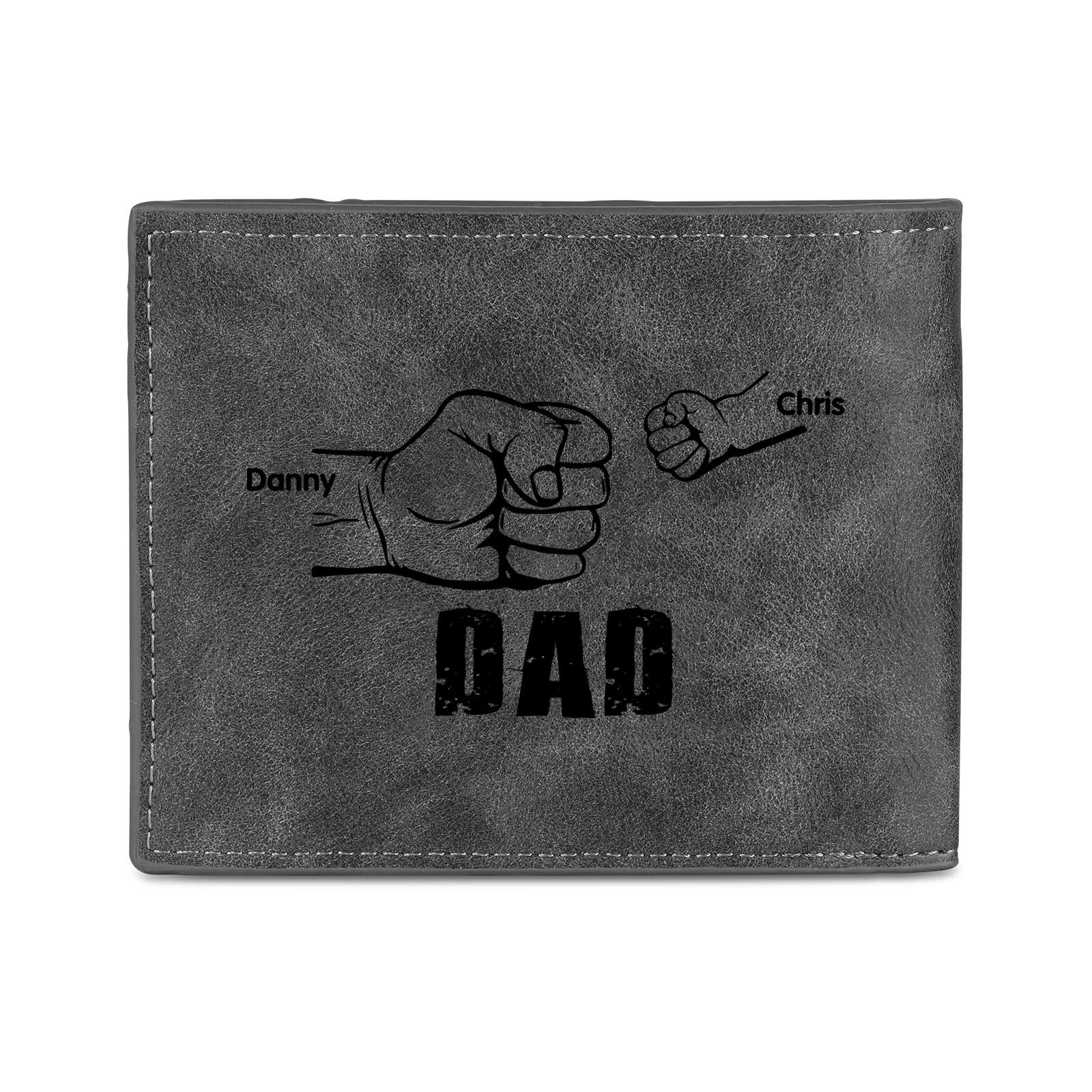 2 Names - Personalised Fist Bump Photo Custom Leather Men's  Wallet as a Father's Day Gift for Dad
