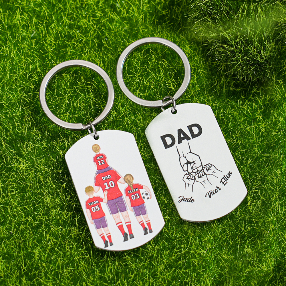 1-3 Names-Personalised Dad's Football Team Fist Keychain Custom Names Gift For Dad/Grandad