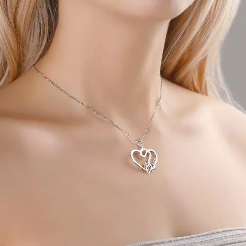 Personalised Heart Necklace Custom 2 Names Necklace Gift For Women