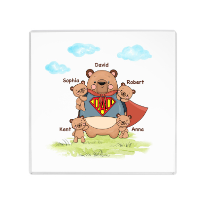 5 Names-Personalised Super Bear Family Acrylic Keepsake-Custom Text and Names-Acrylic Plaque Home Decoration Gift for Dad/Grandad
