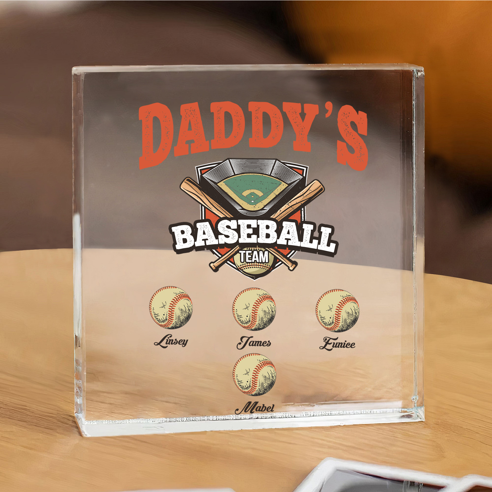4 Names - Personalised Baseball Acrylic Keepsake Customized Name Acrylic Plaque Decoration Father's Day Gift for Dad