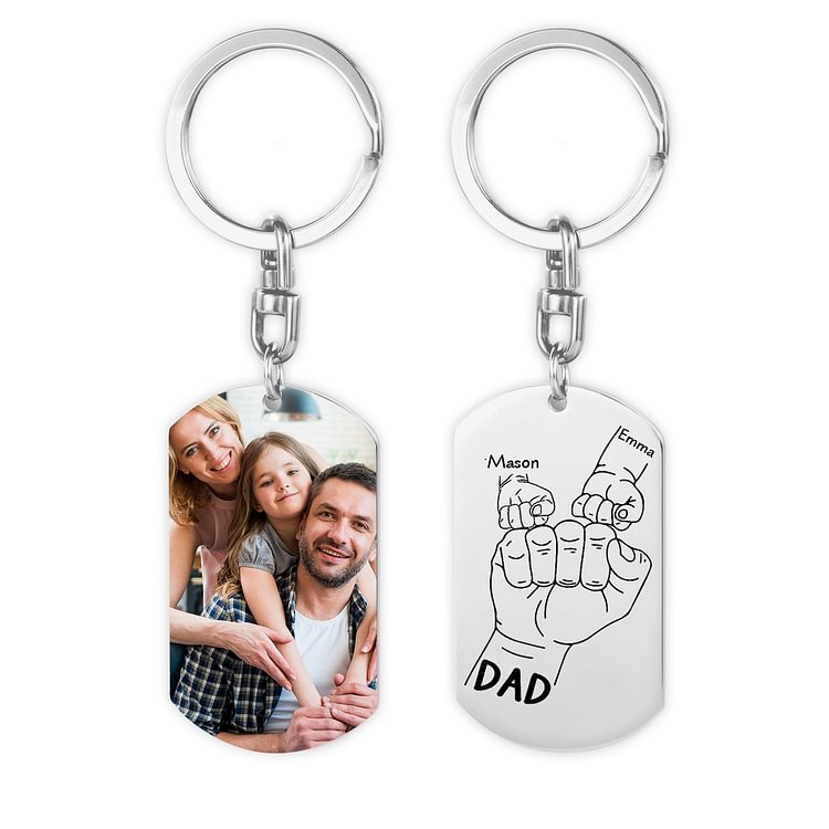 Personalised 1-6 Names Fist Bump Keyring with Photo and Text for Dad