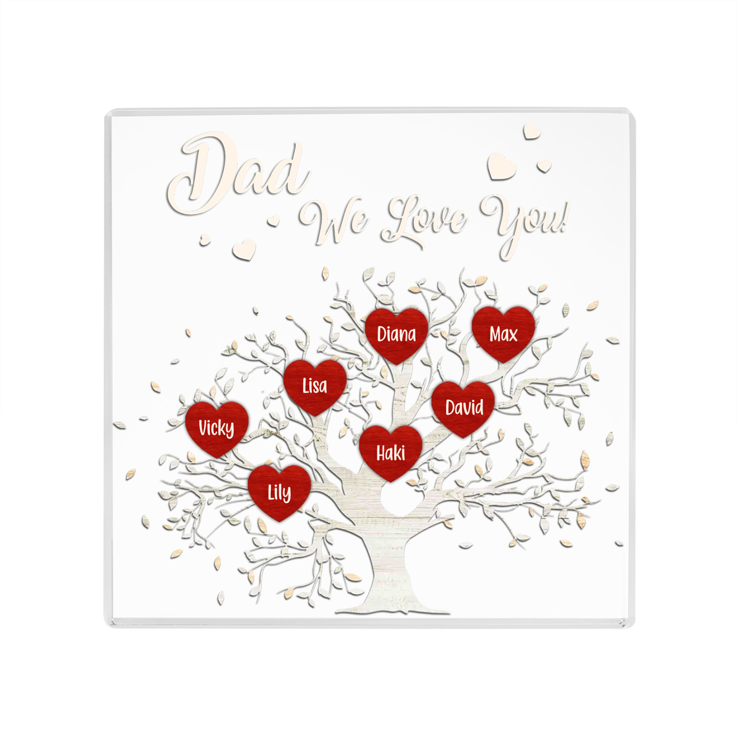 7 Names-Personalised Acrylic Family Tree Keepsake-Custom Text and Names-Acrylic Plaque Home Decoration Gift for Dad/Grandad