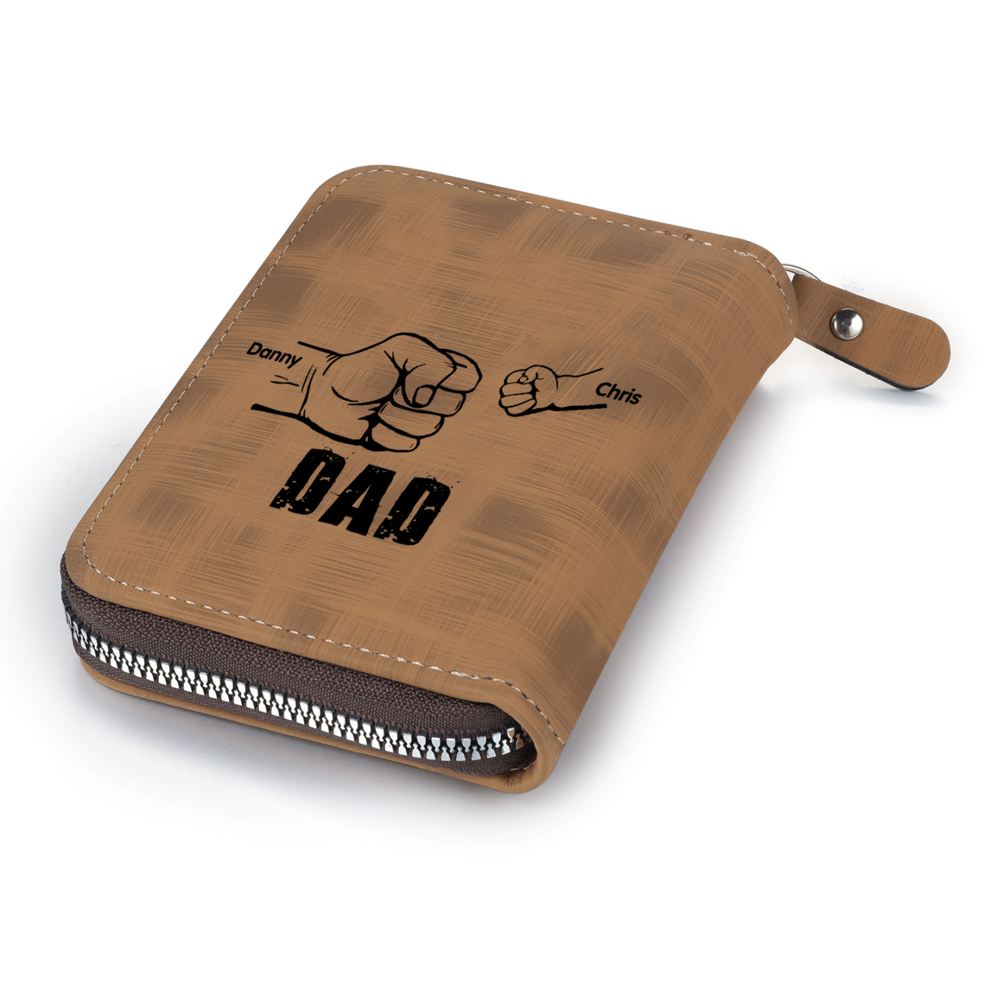 2 Names - Personalised Fist Bump Fist Bump Photo Custom Leather Men's Zipper Wallet as a Father's Day Gift for Dad