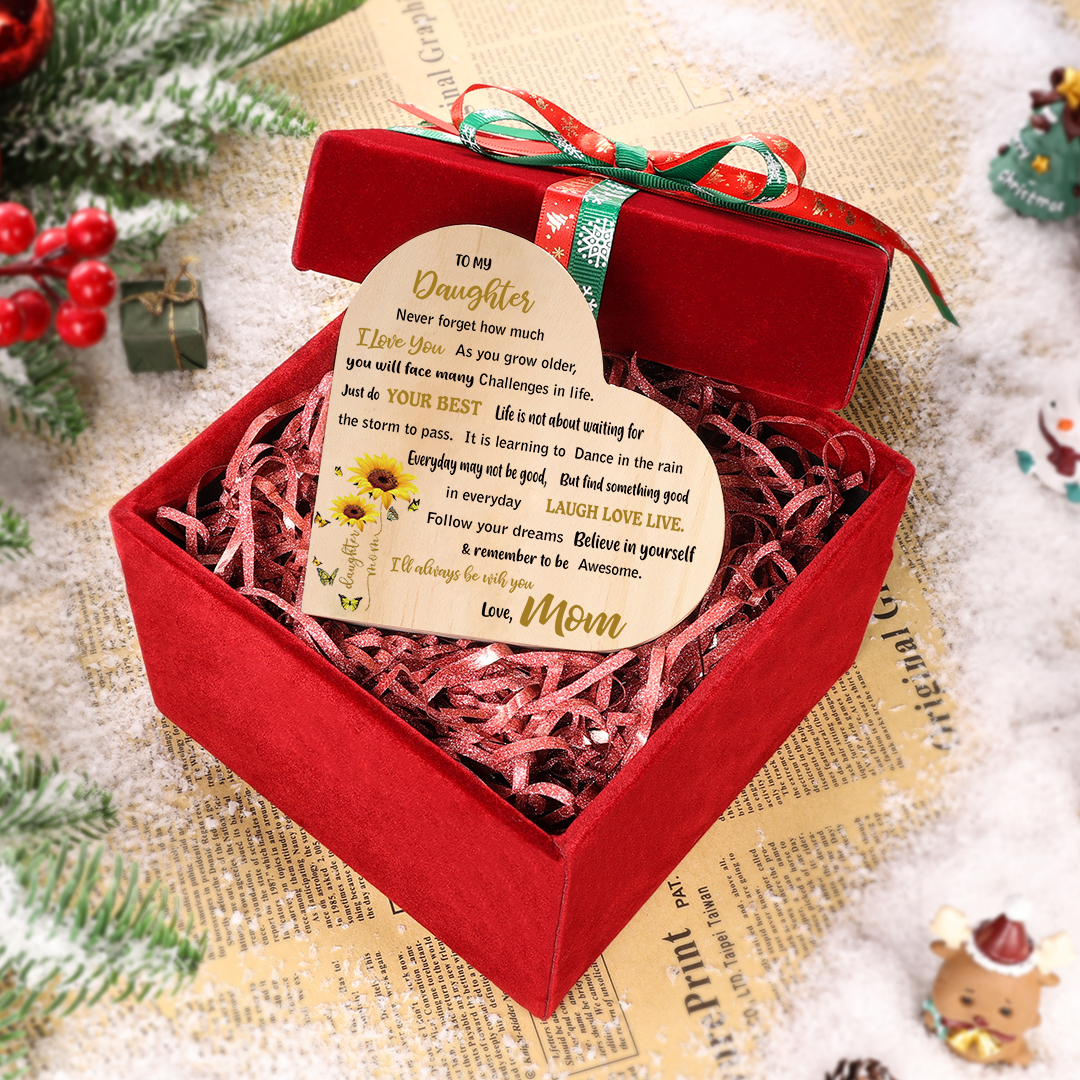 To My Daughter Wooden Heart Candle Holder Sunflowers Candlesticks "I'll always be with you"