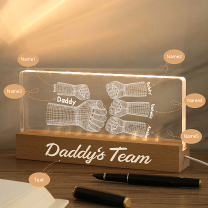 5 Names Personalised Fist Bump Pattern Night Light Custom Text LED Light Father's Day Gift for Dad