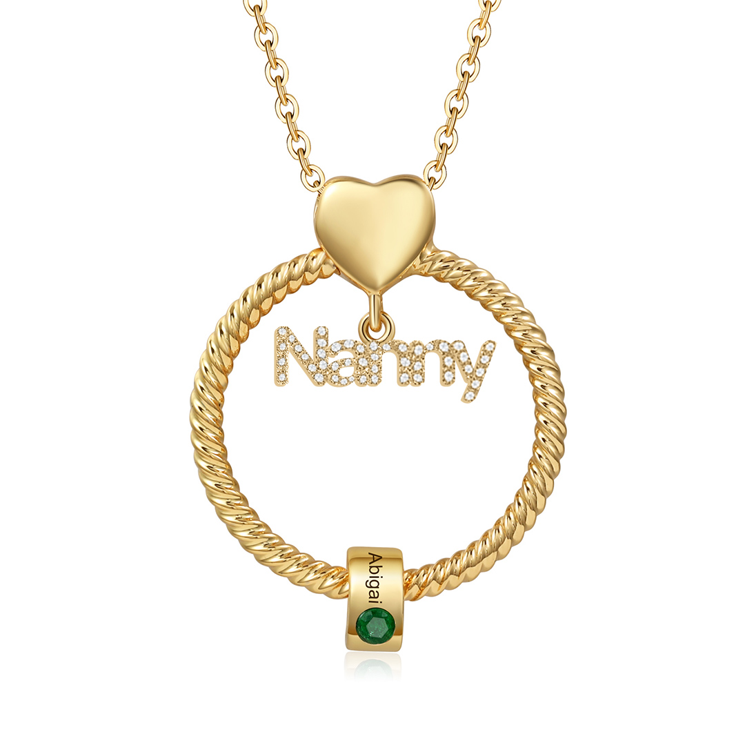 1 Name-Personalised Nanny Circle Necklace With 1 Birthstone Pendant Engraved Names Gift For Nanny