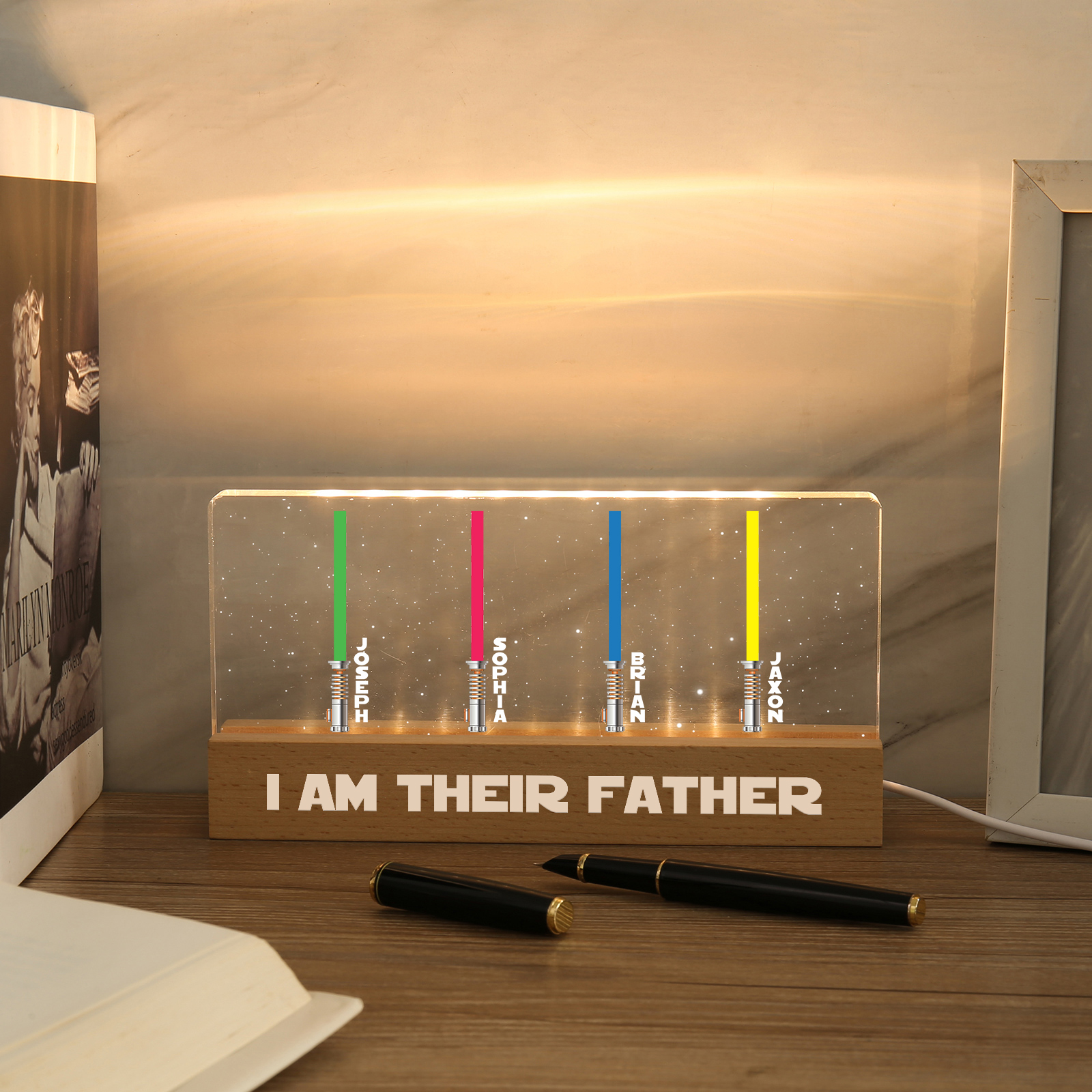 Personalised Star Wars Logo Father's Day Gift - I'm Their Dad - Table Lamp with 4 Names