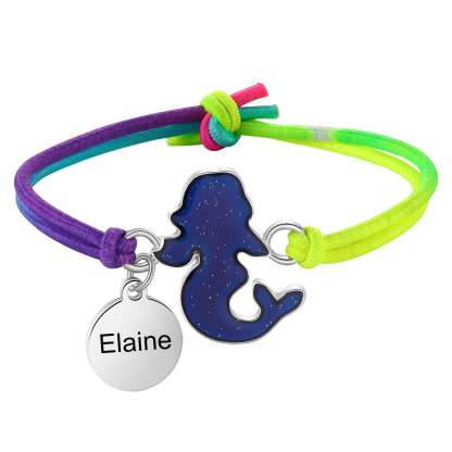 2 PCS Personalised Custom Name Mermaid  Elastic Rope Bracelet Back To School Season Children's Gift