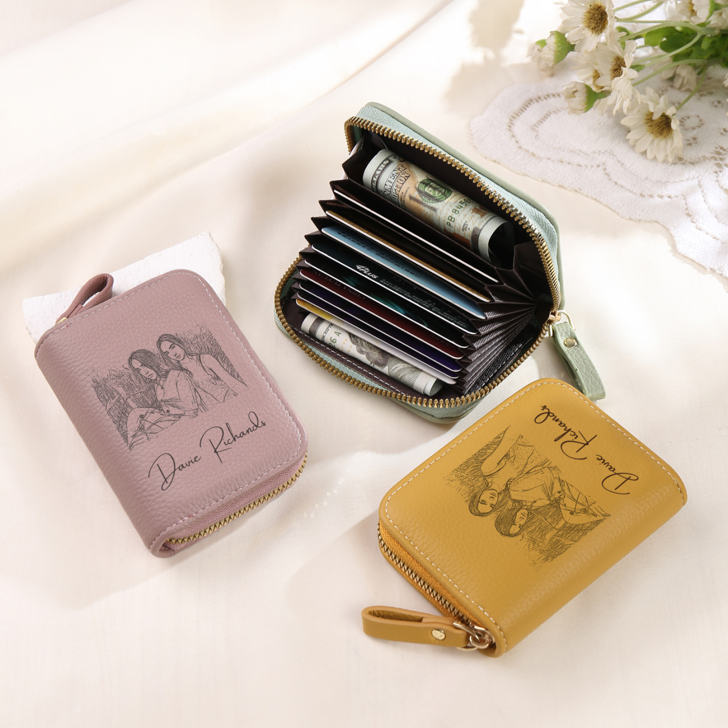 Custom Purse-Personalised Photo Quality Leather Zipper Wallet Custom Text Wallet Gift for Her