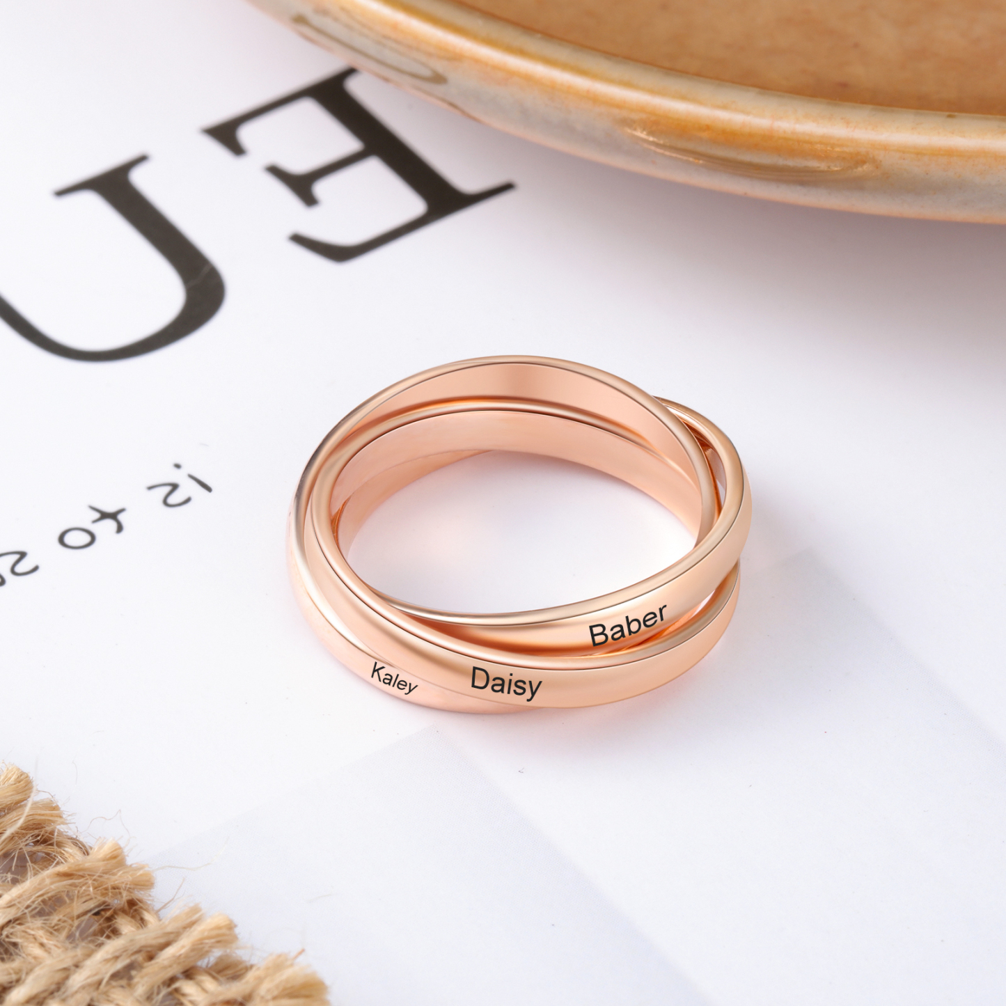Personalised 3 Names Women's Ring