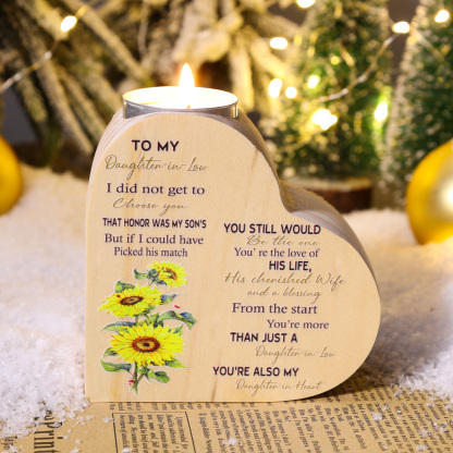 To My Daughter-in-law-Wooden Heart Candle Holder Sunflowers Candlesticks "You still would be the one"