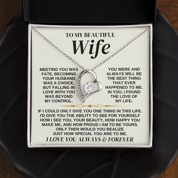 Heart Necklace with "To My Beautiful Wife" Message - Valentine’s Day Gifts for Her | Jessemade