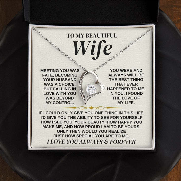Heart Necklace with "To My Beautiful Wife" Message - Valentine’s Day Gifts for Her | Jessemade