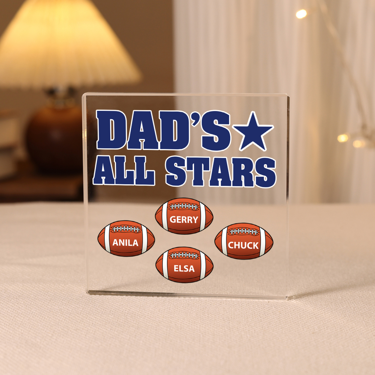 4 Names - Personalised Football Acrylic Keepsake Customized Name Acrylic Plaque Decoration Father's Day Gift for Dad