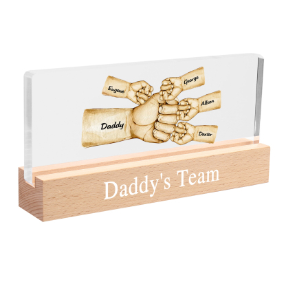 5 Names - Personalised Fist Bump Pattern Table Lamp Customized Text Father's Day Gift for Dad