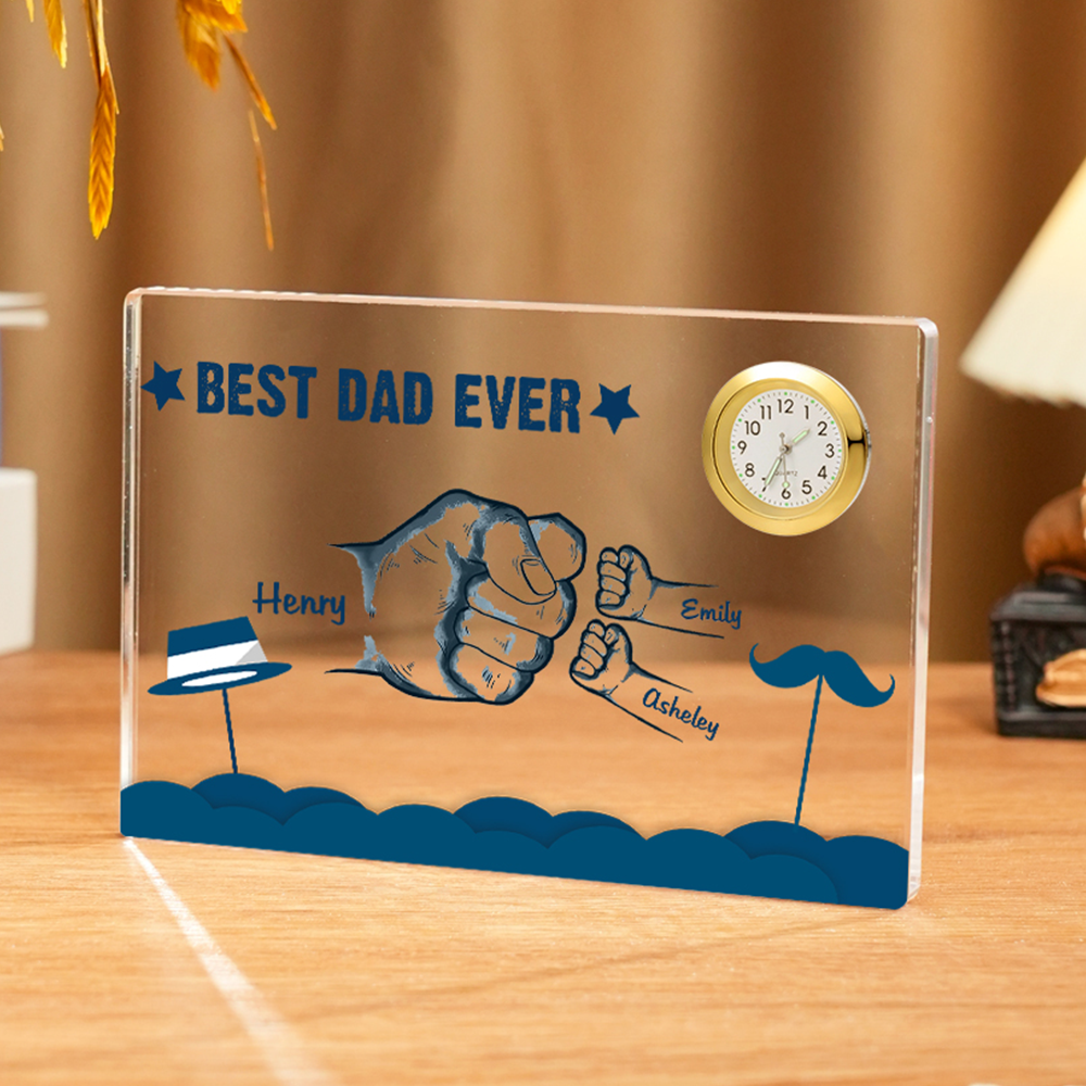 3 Names - Personalised Fist Bump Custom Name Acrylic Clock Ornament Father's Day Gift for Dad