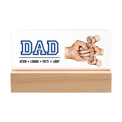 4 Names - Personalised Fist Bump Table Lamp - Dad's Dream Team - Father's Day Gift for Dad