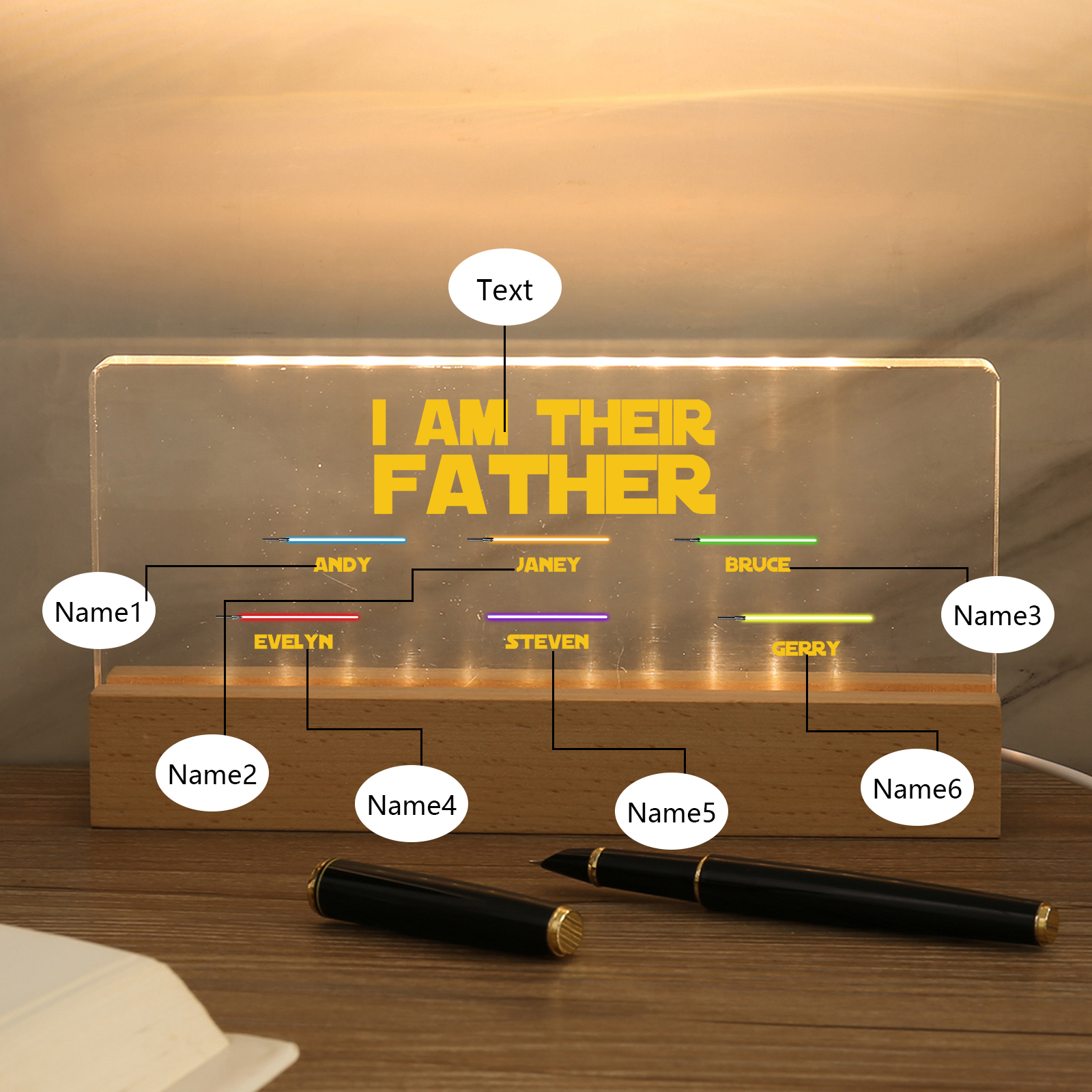 6 Names-Personalised Star Wars Logo Table Lamp-I am their dad-Father's Day Gift For Dad