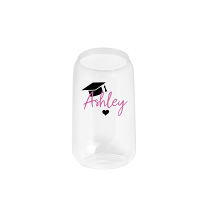 2024 Graduation Gift - Personalised Custom Text, year and Name Glass with Glass Straw