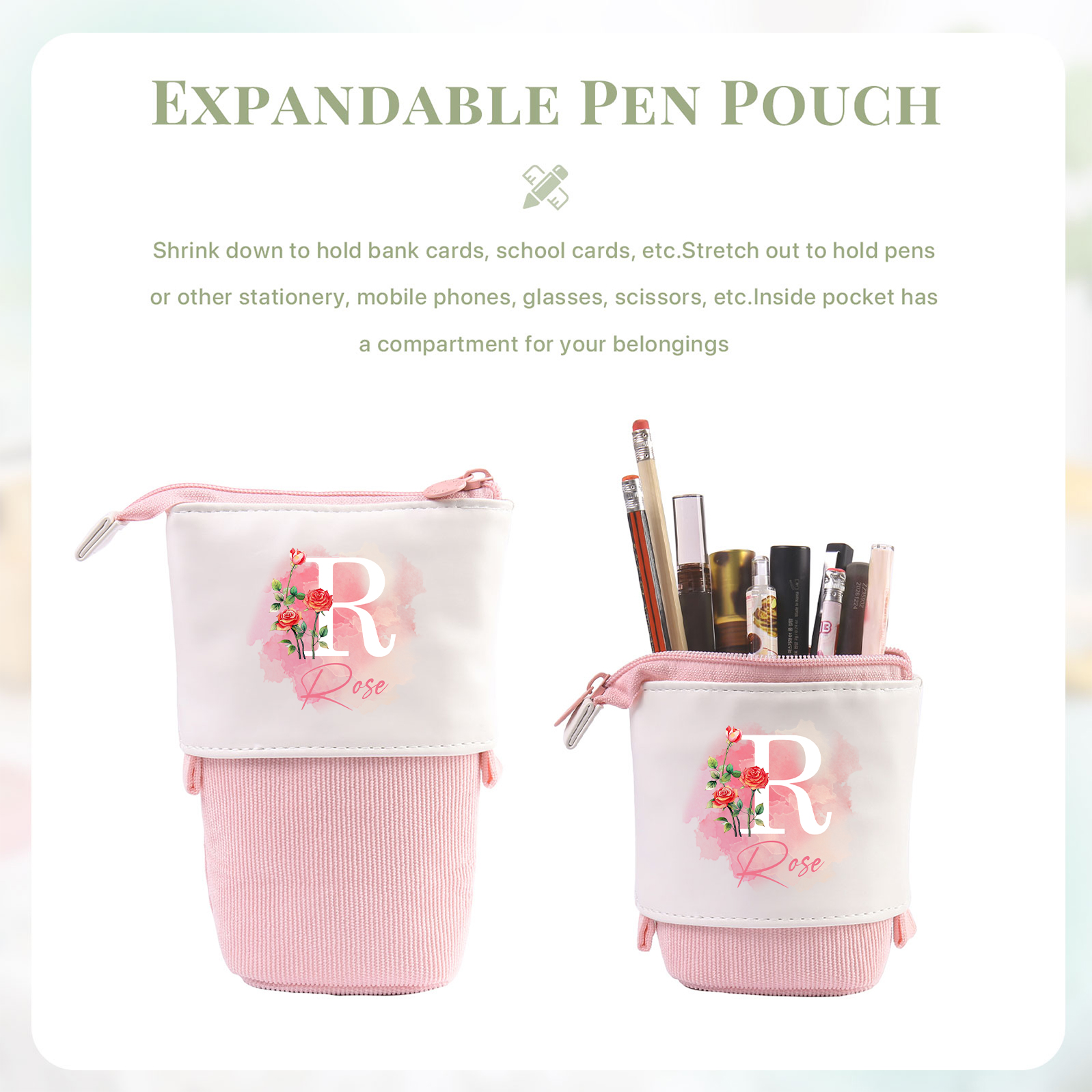 Personalised Pencil Case Custom Name & Letter & Birthday Flower Pen Pouch Back To School Gift for Kids