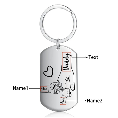 2 Names - Personalised Holding Hands Keyring with name and text Gift for Dad