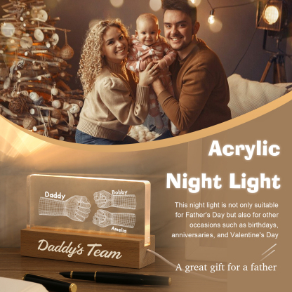 3 Names Personalised Fist Bump Pattern Night Light Custom Text LED Light Father's Day Gift for Dad