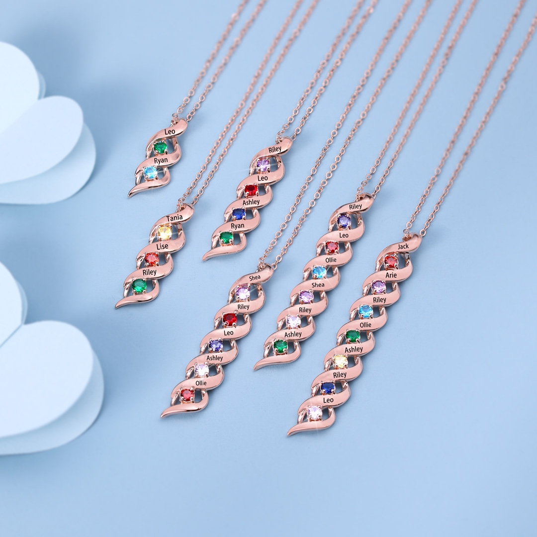 3 Names-Personalised Necklace Cascading Pendant with 3 Birthstones Engraving 3 Names Gifts for Her