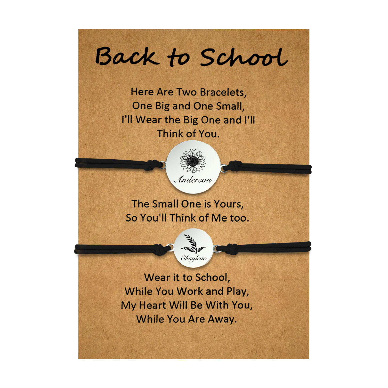 2 PCS Customized 2 Names Dandelion Pattern Elastic Stainless Steel Bracelet Back-To-School Gift For Daughter