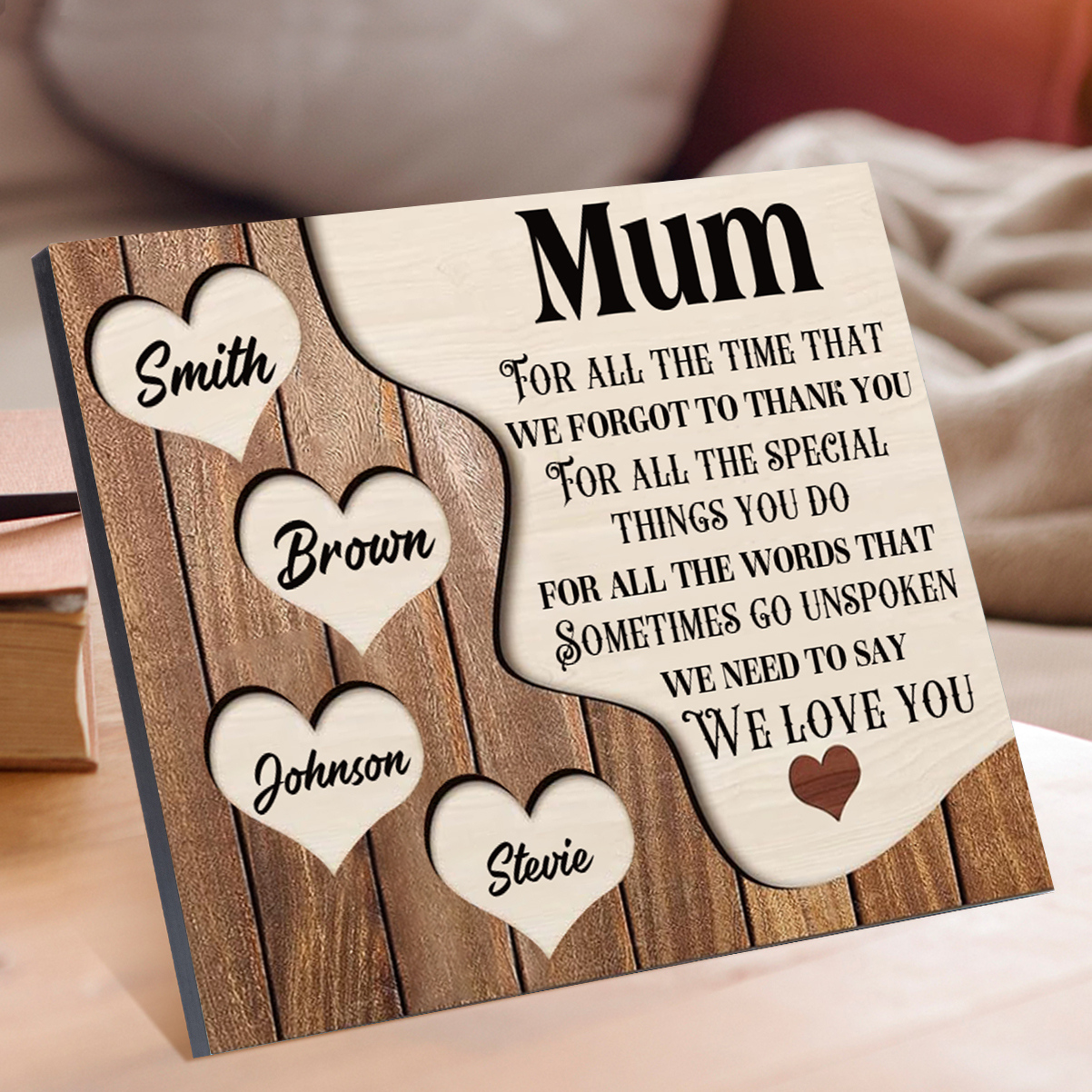 4 Names-Personalised Mum Wooden Frame Custom Names Home Decoration  - Mother's Day Gifts for Mum