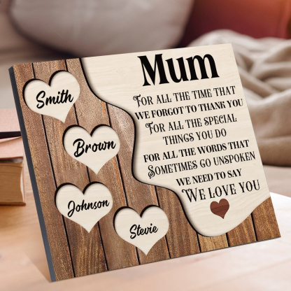 4 Names-Personalised Mum Wooden Frame Custom Names Home Decoration  - Mother's Day Gifts for Mum