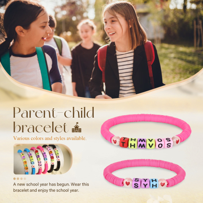 2PCS Personalized 2 Name Elastic Cord Square Handmade Bracelet with Card Gift Box, Back to School Gift for Daughter