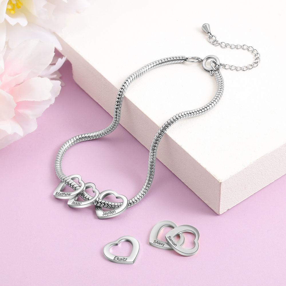 Personalised Love Anklet with 5 Heart Charms Engraved Name Anklet Gifts for Her