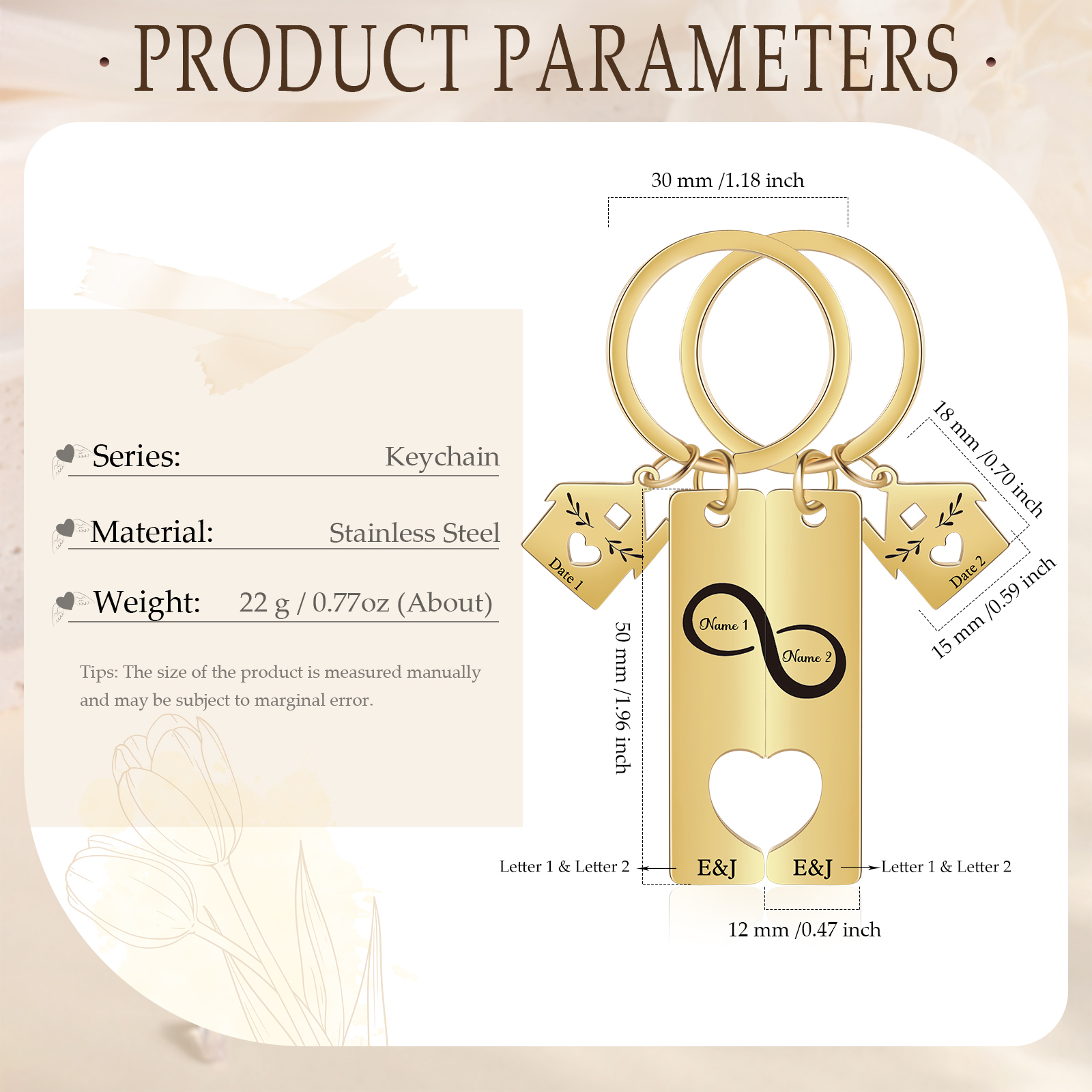 Personalised Letter Infinite Puzzle Couple Keyring Engrave Date Matching Couple Gifts, Special Gift For Him/Her