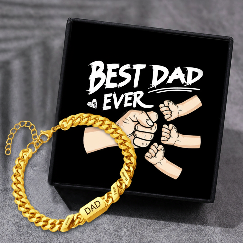 Personalised 1-6 Names Cuban Chain Bracelet Custom Text Engraved Gift for Men | Jessemade