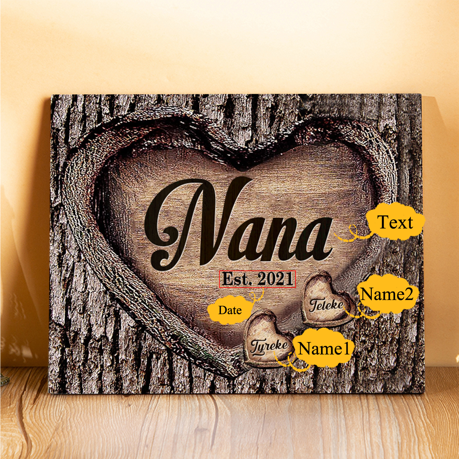2 Names-Nan/Nana/Nanny/Grandma/Mam/Mum Personalised Name Wooden Ornament Custom Text And Date Home Decoration for Family