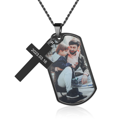 To My Dad Personalized Dog Tag Necklace Custom Photo & Date & Text Cro