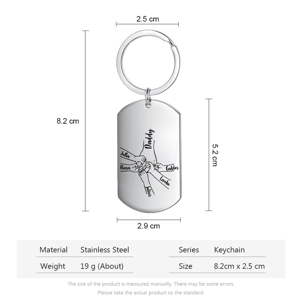 5 Names - Personalised Holding Hands Keyring with name and text Gift for Dad