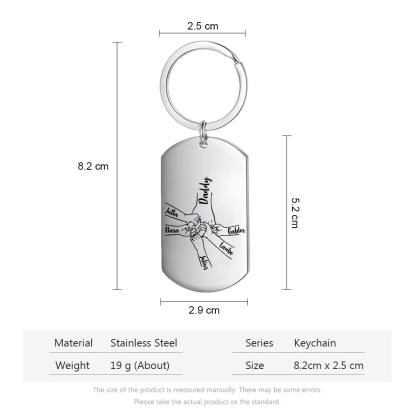5 Names - Personalised Holding Hands Keyring with name and text Gift for Dad