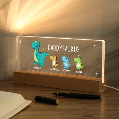 4 Names - Personalised Cute Dinosaur Pattern Beautiful Table Lamp Father's Day Gift for Dad