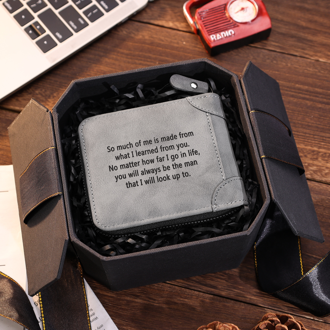 Photo Personalised Leather Zipper Men's Wallet Custom Text Fold Wallet With Gift Box for Dad